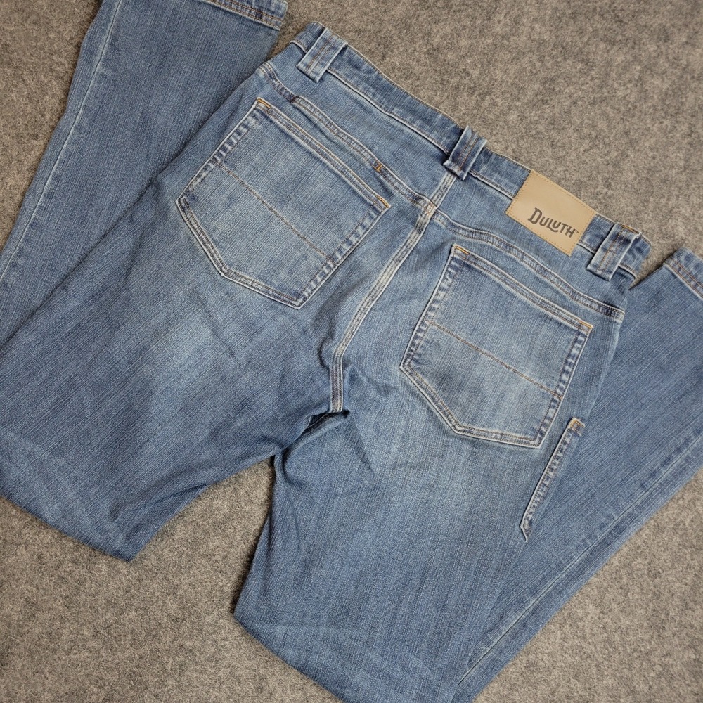 Duluth Jeans Mens 34x34 Blue Denim Slim Fit Ballroom Double Flex Straight Leg